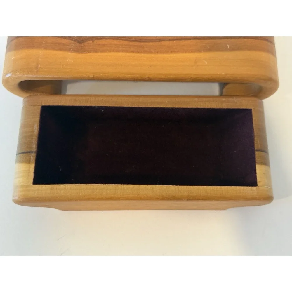 Vintage Solid Wood Trinket Box 8x3x2 Hidden Drawer Jewelry Case Velvet Stash Box